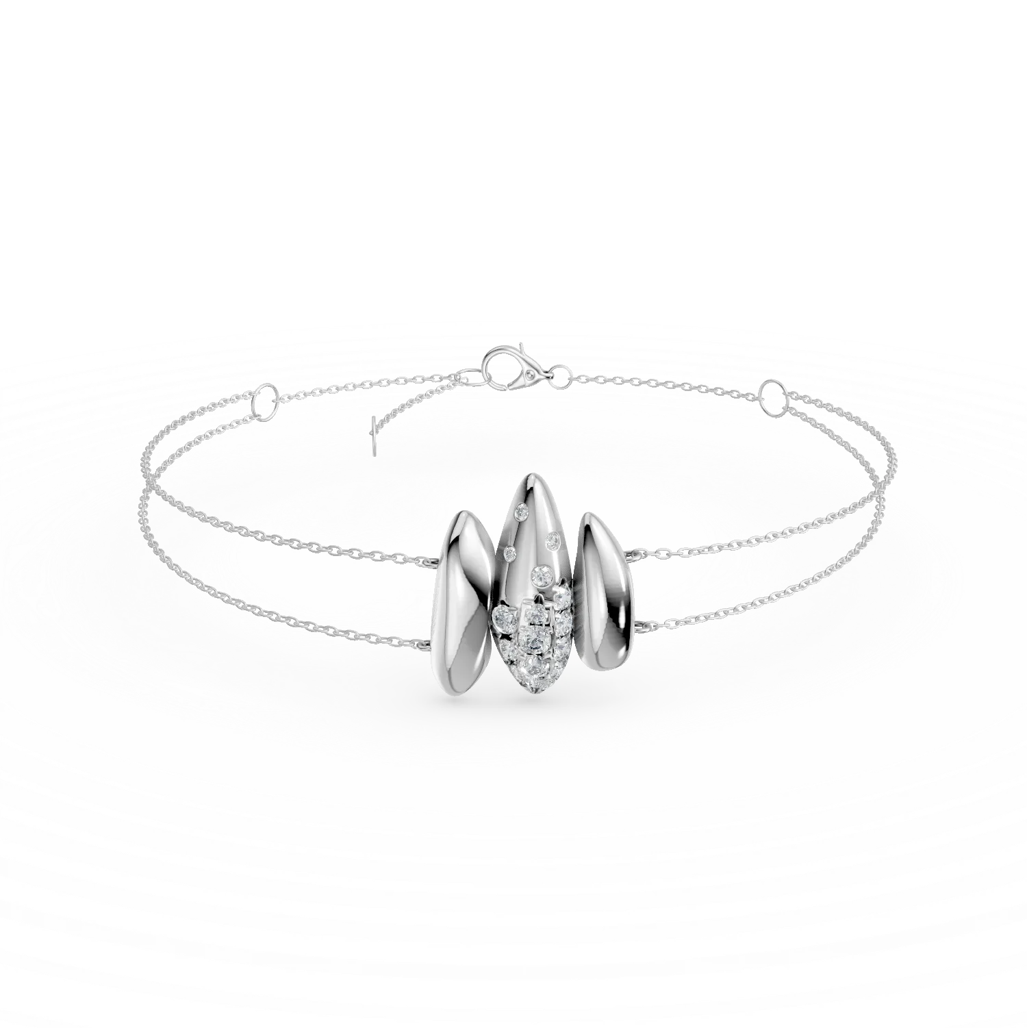 Bratara dubla cu pandantiv din aur alb cu diamante de 0.1ct