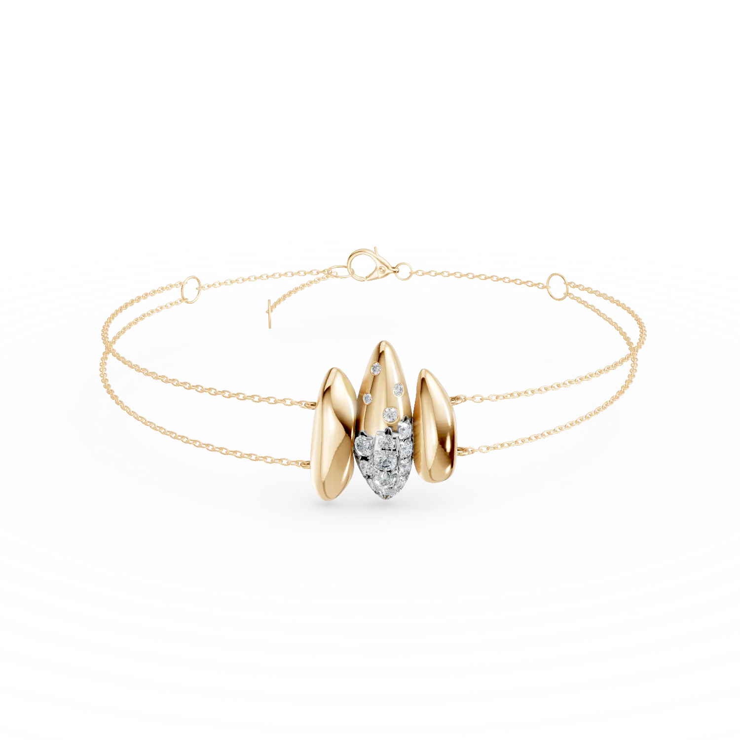 Bratara dubla cu pandantiv din aur galben cu diamante de 0.1ct