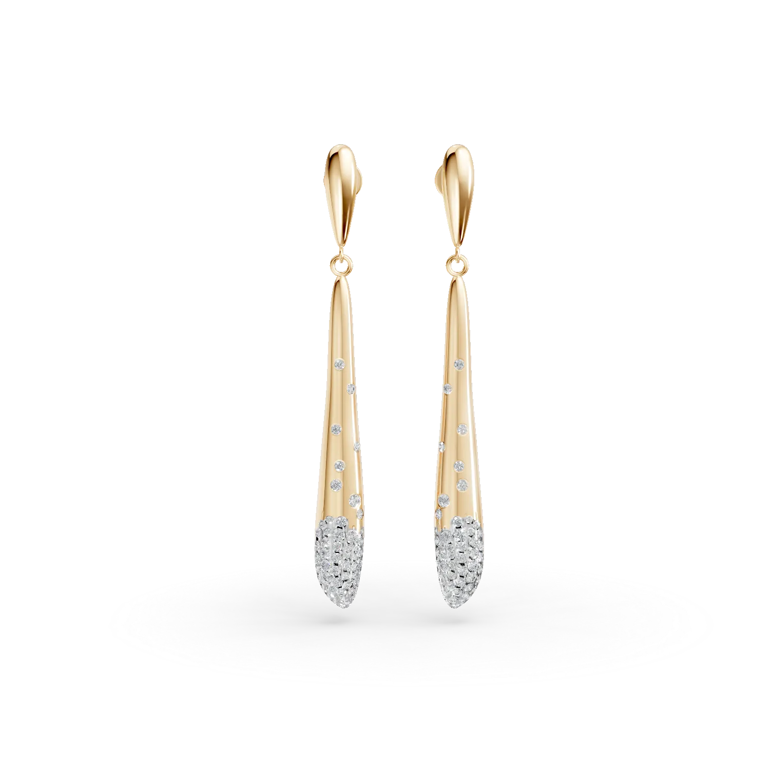 Yellow gold long earrings with 0.5ct diamonds