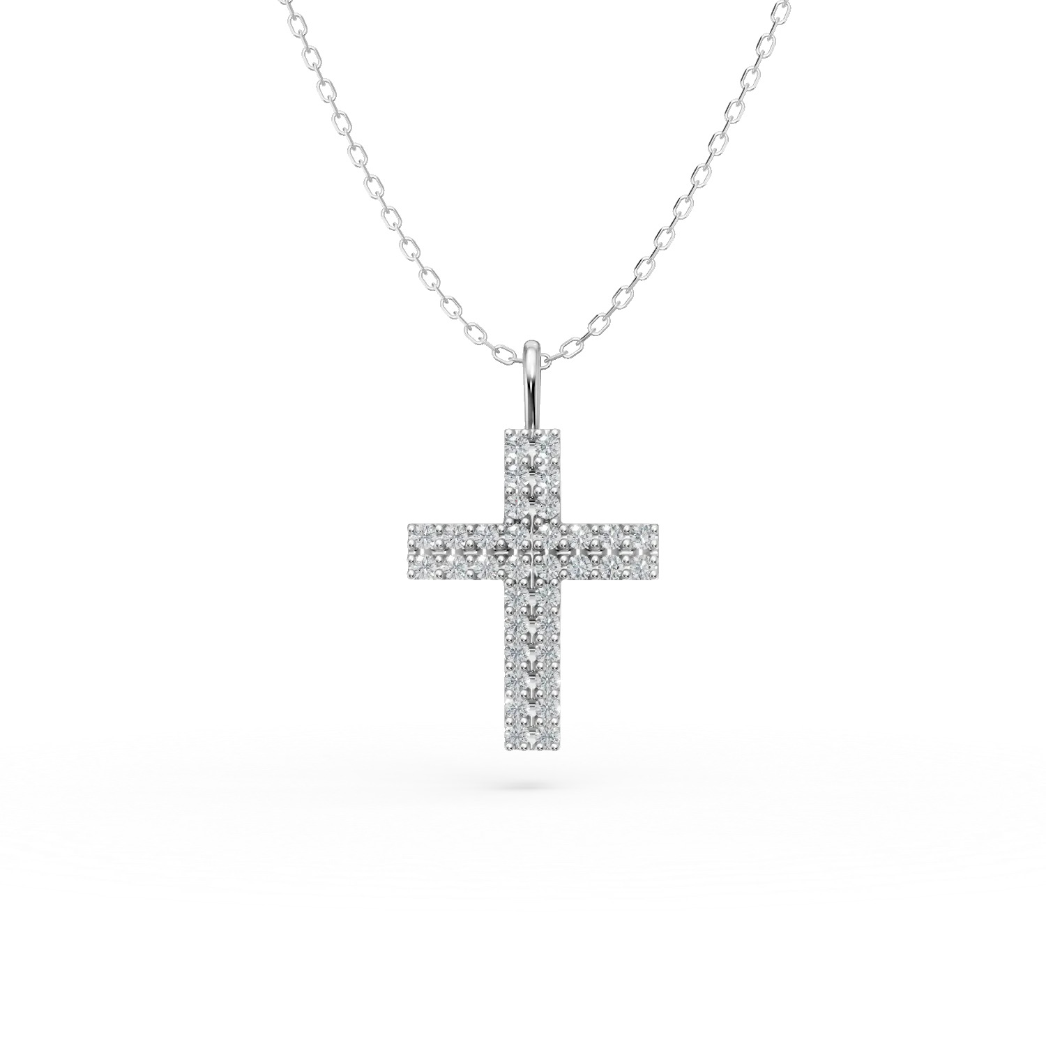 Teilor Lant cu pandantiv cruce din aur alb cu diamante de 0.4ct