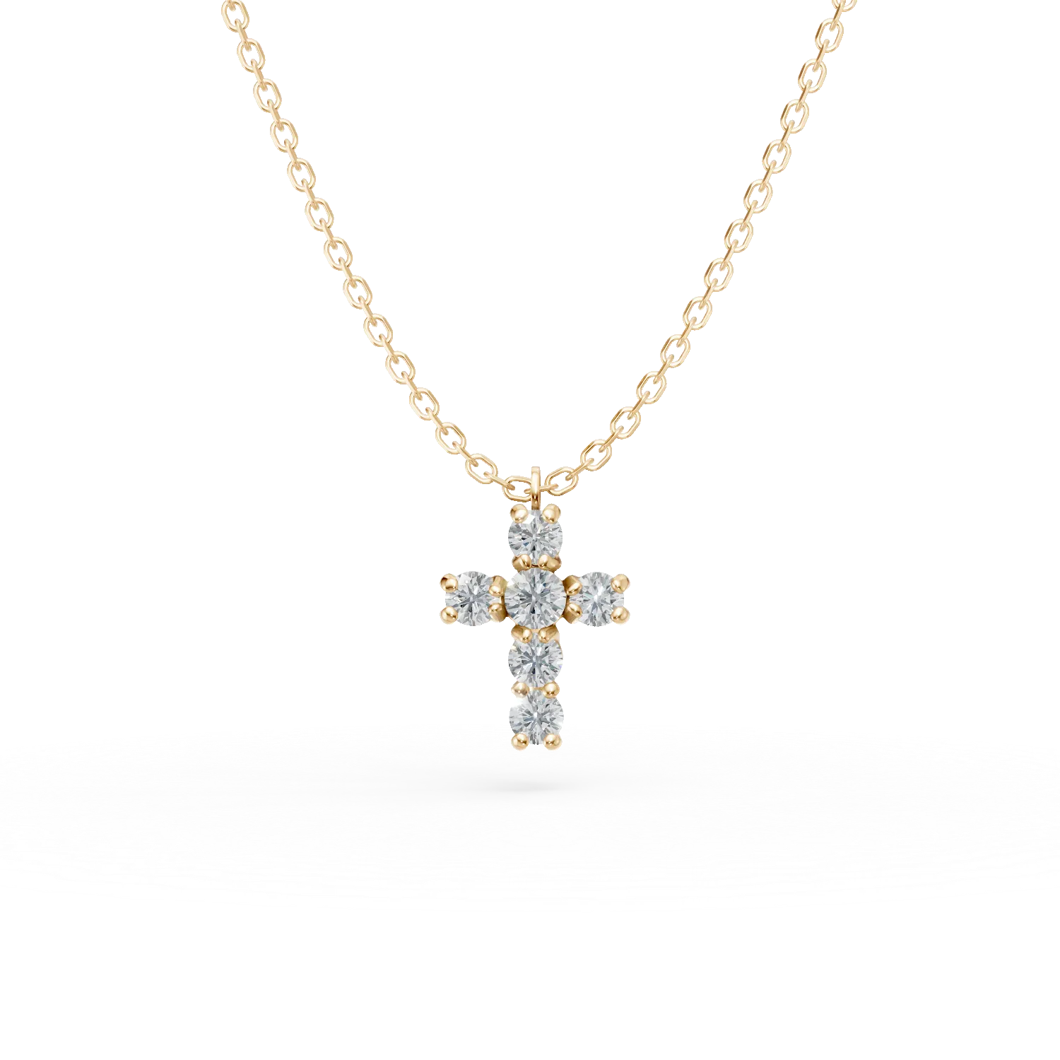 Lant cu pandantiv cruce din aur galben cu diamante de 0.2ct