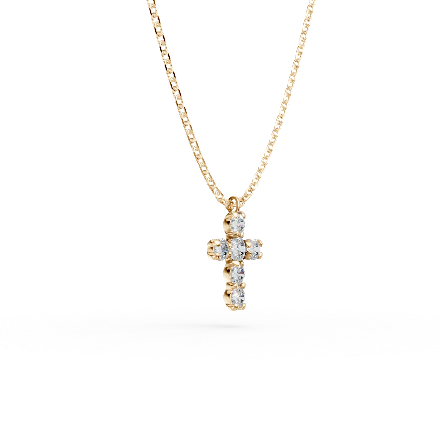 Lant cu pandantiv cruce din aur galben cu diamante de 0.2ct