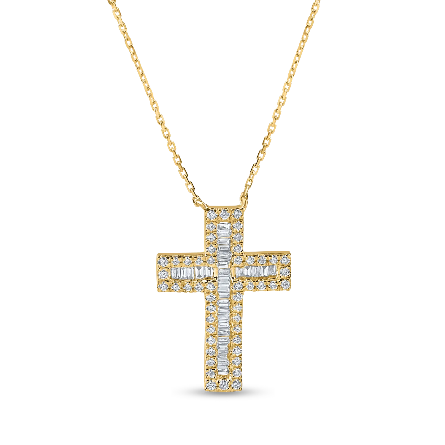 Yellow gold cross pendant necklace with 0.4ct diamonds