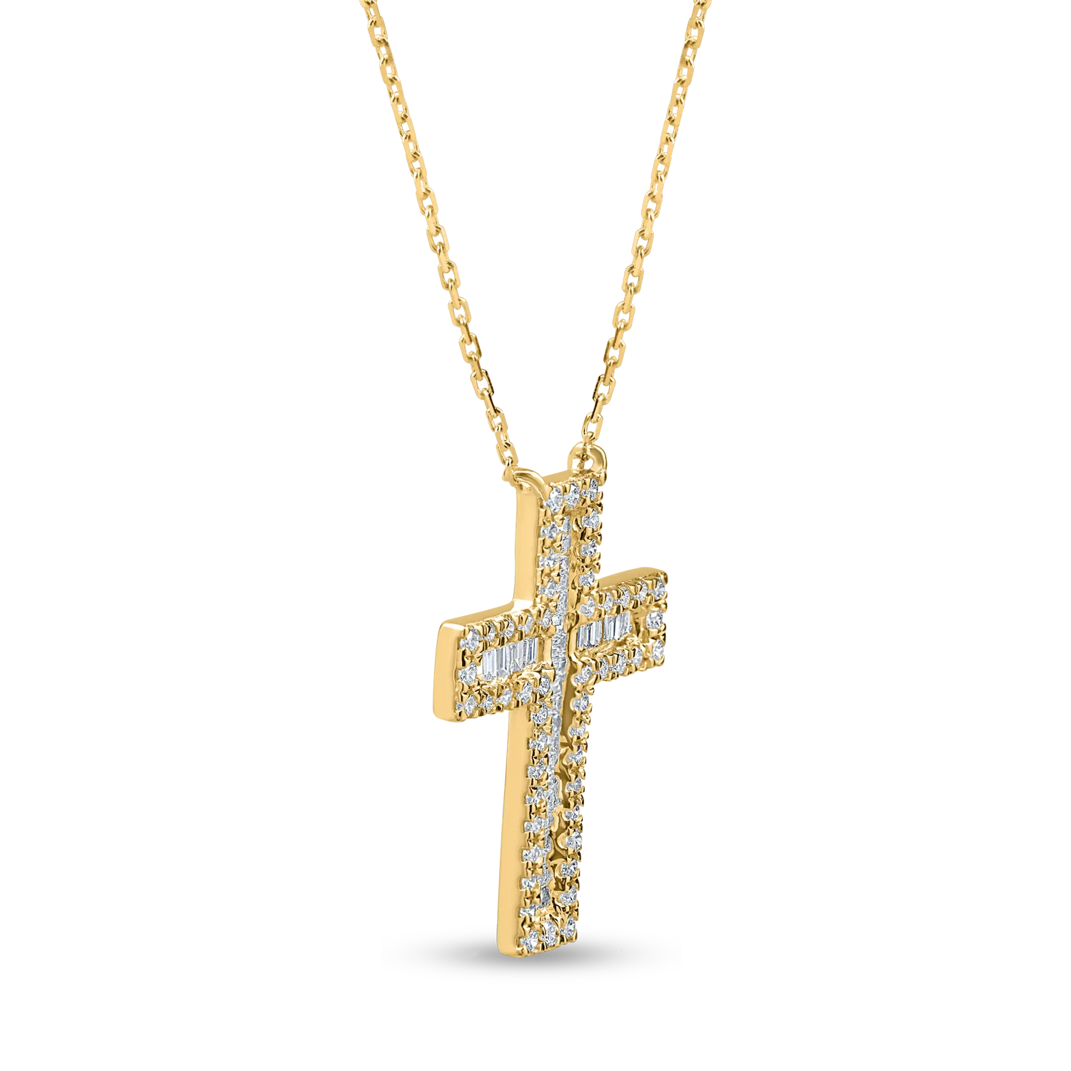 Yellow gold cross pendant necklace with 0.4ct diamonds