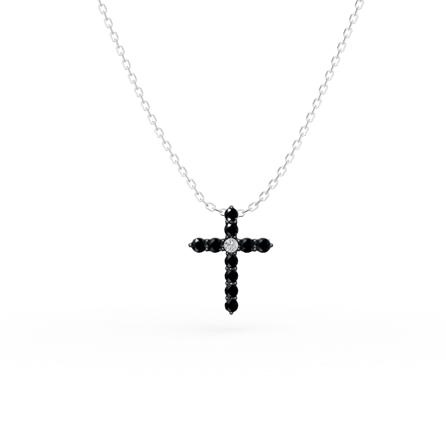 White gold cross pendant necklace with 0.01ct clear diamonds and 0.09ct black diamonds-181688
