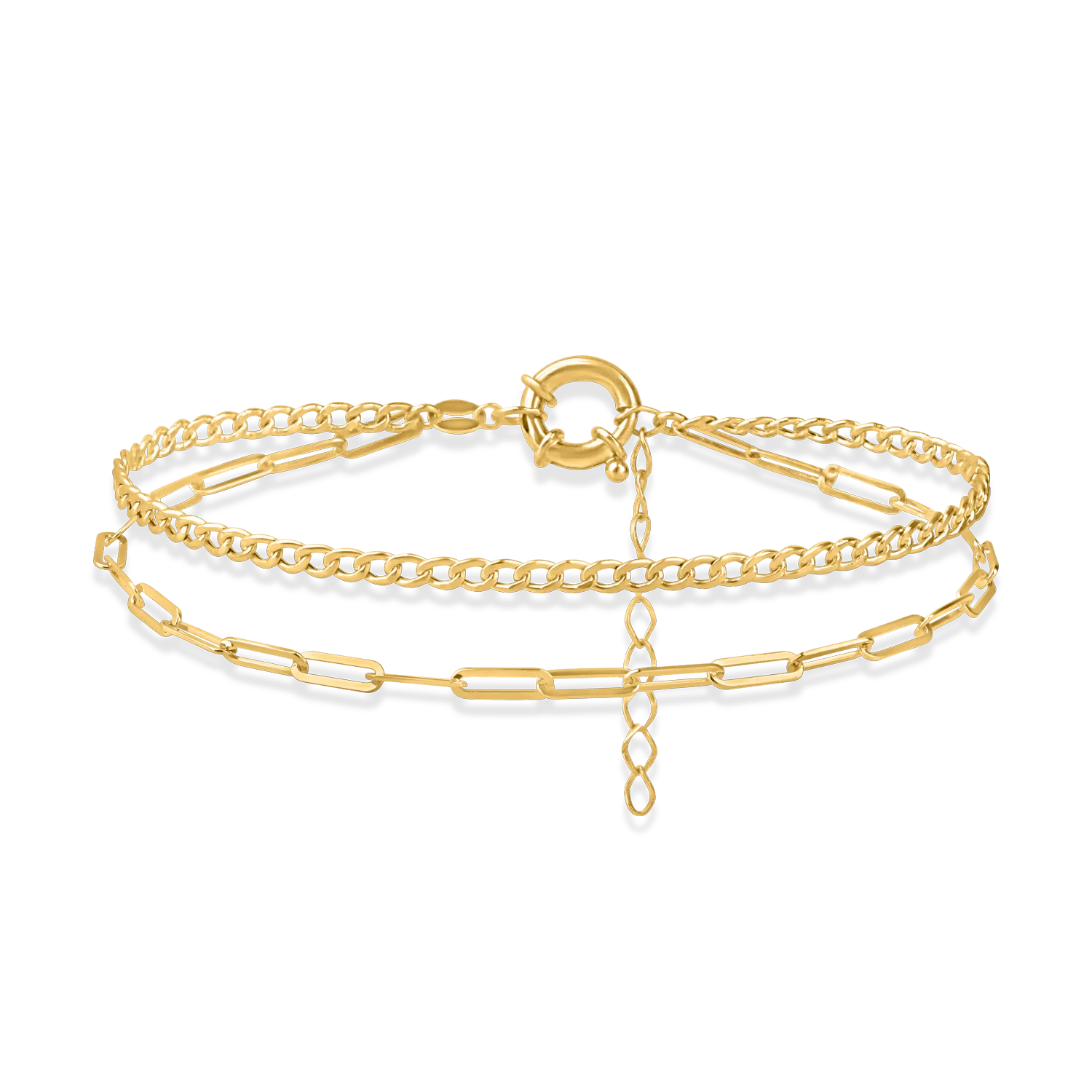 Yellow gold link chain double bracelet