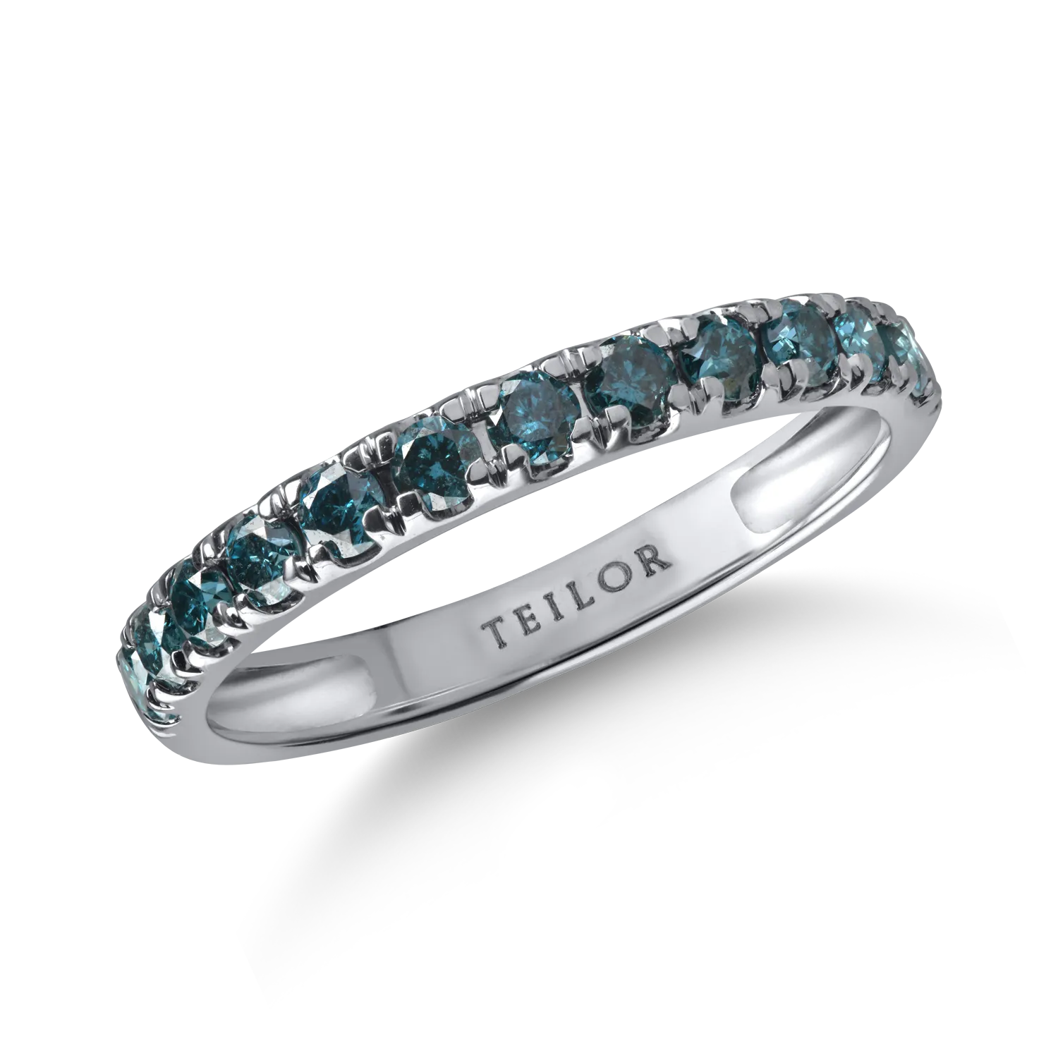 Inel semi eternity din aur alb cu diamante albastre de 0.4ct