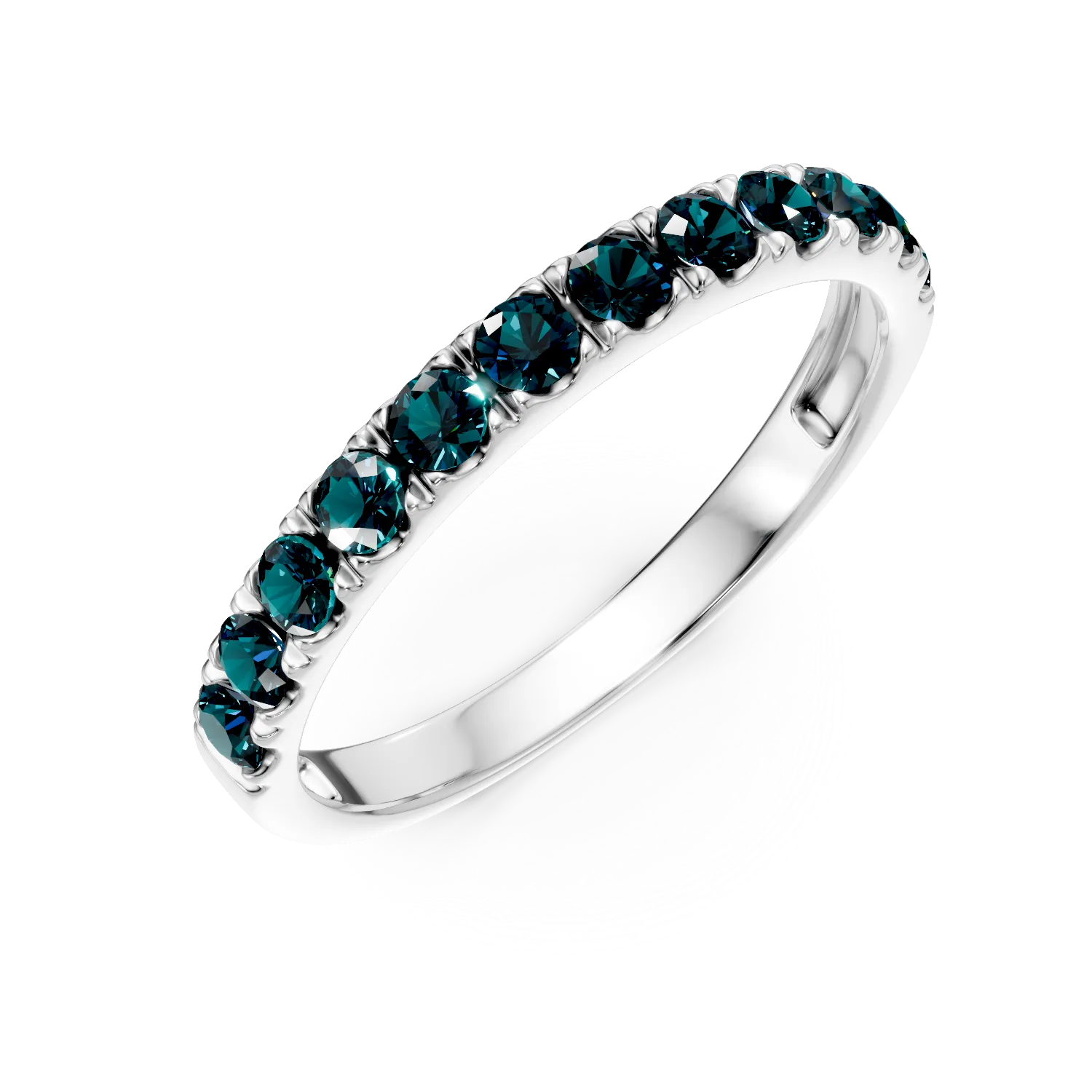 Inel semi eternity din aur alb cu diamante albastre de 0.4ct