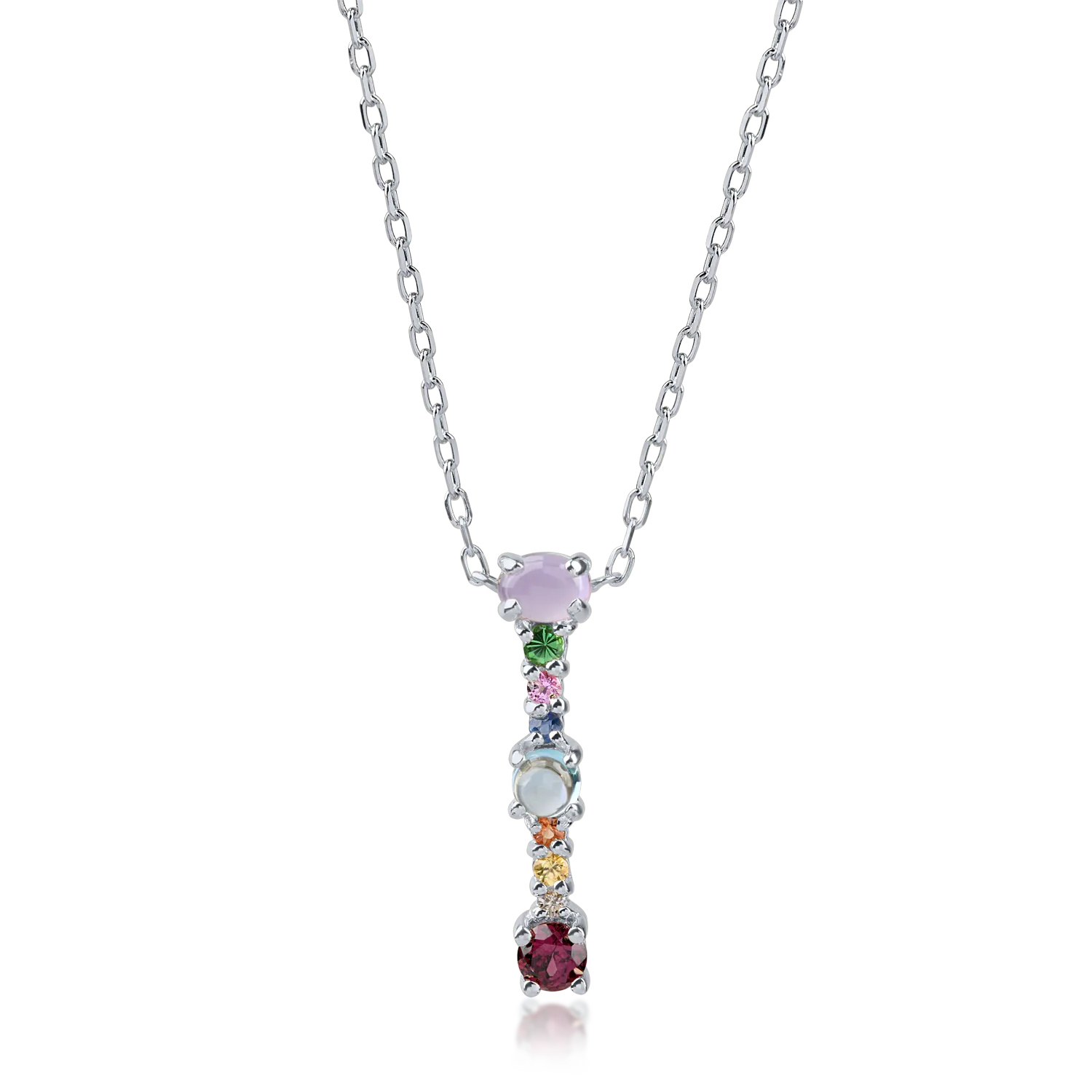 White gold initial pendant necklace with 0.6ct precious and semi-precious stones