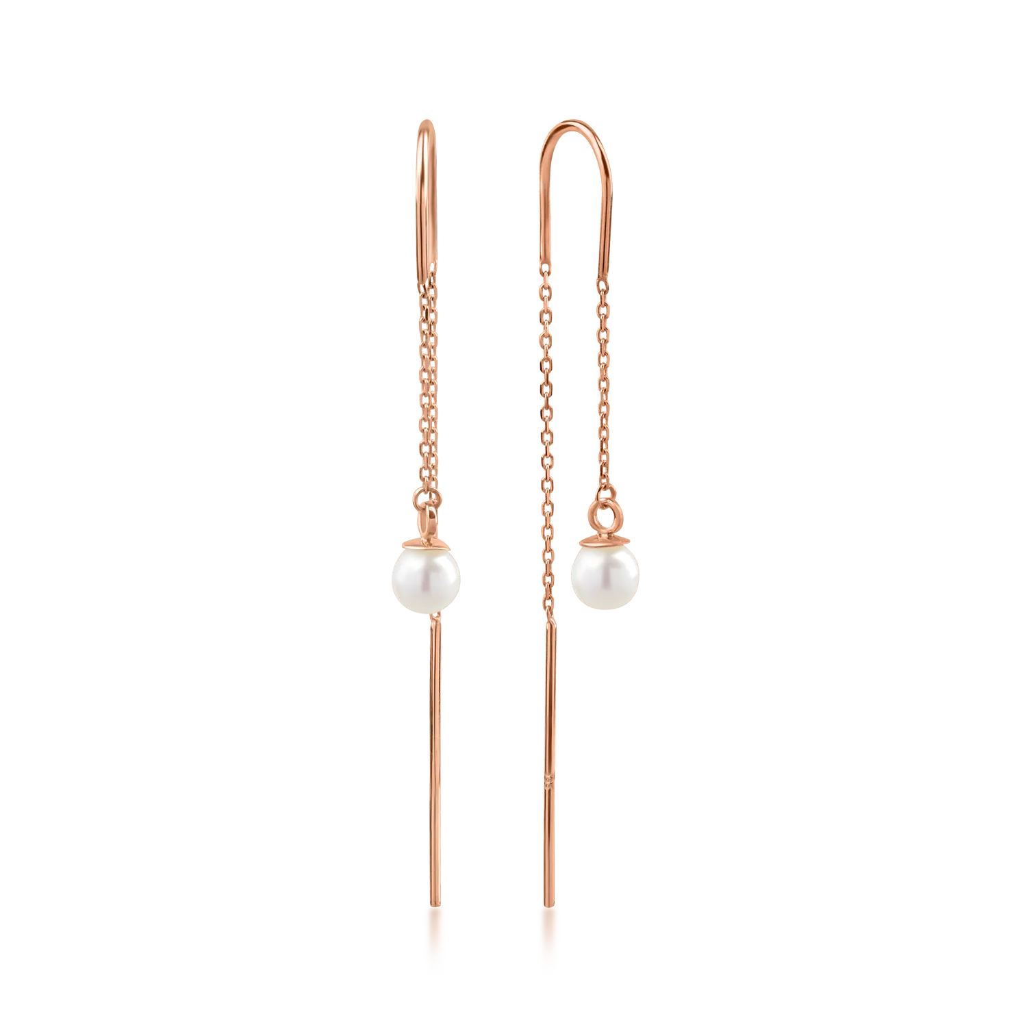 Rose gold long earrings with synthetic pearls