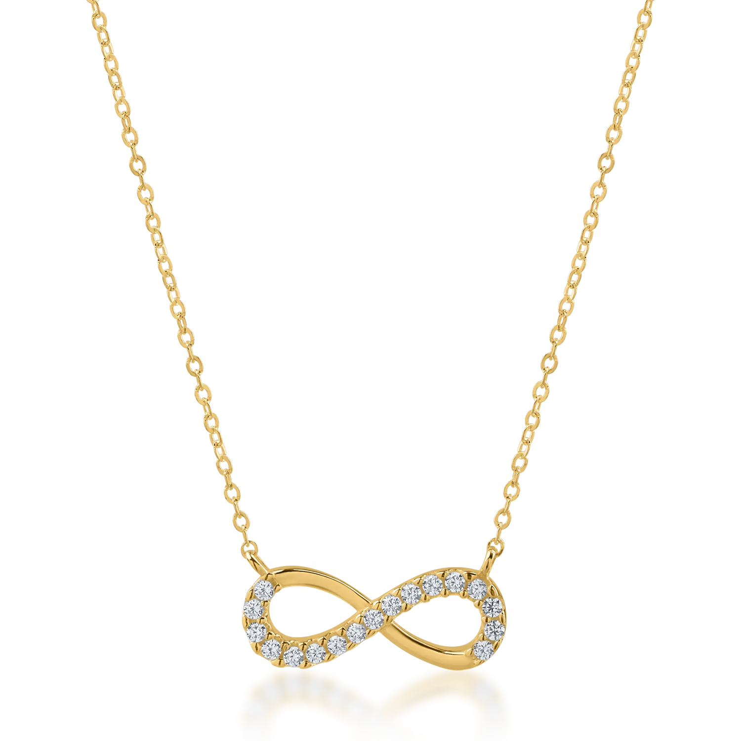 Yellow gold infinity pendant necklace with zirconia