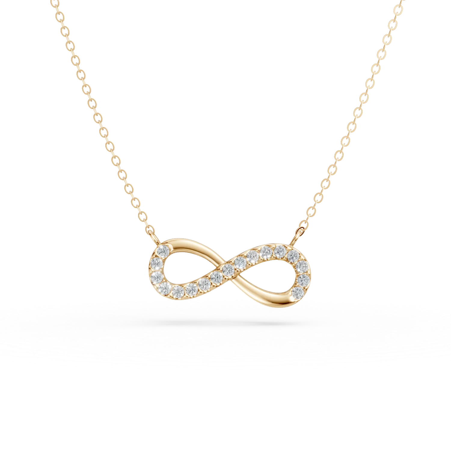 Yellow gold infinity pendant necklace with zirconia-181955