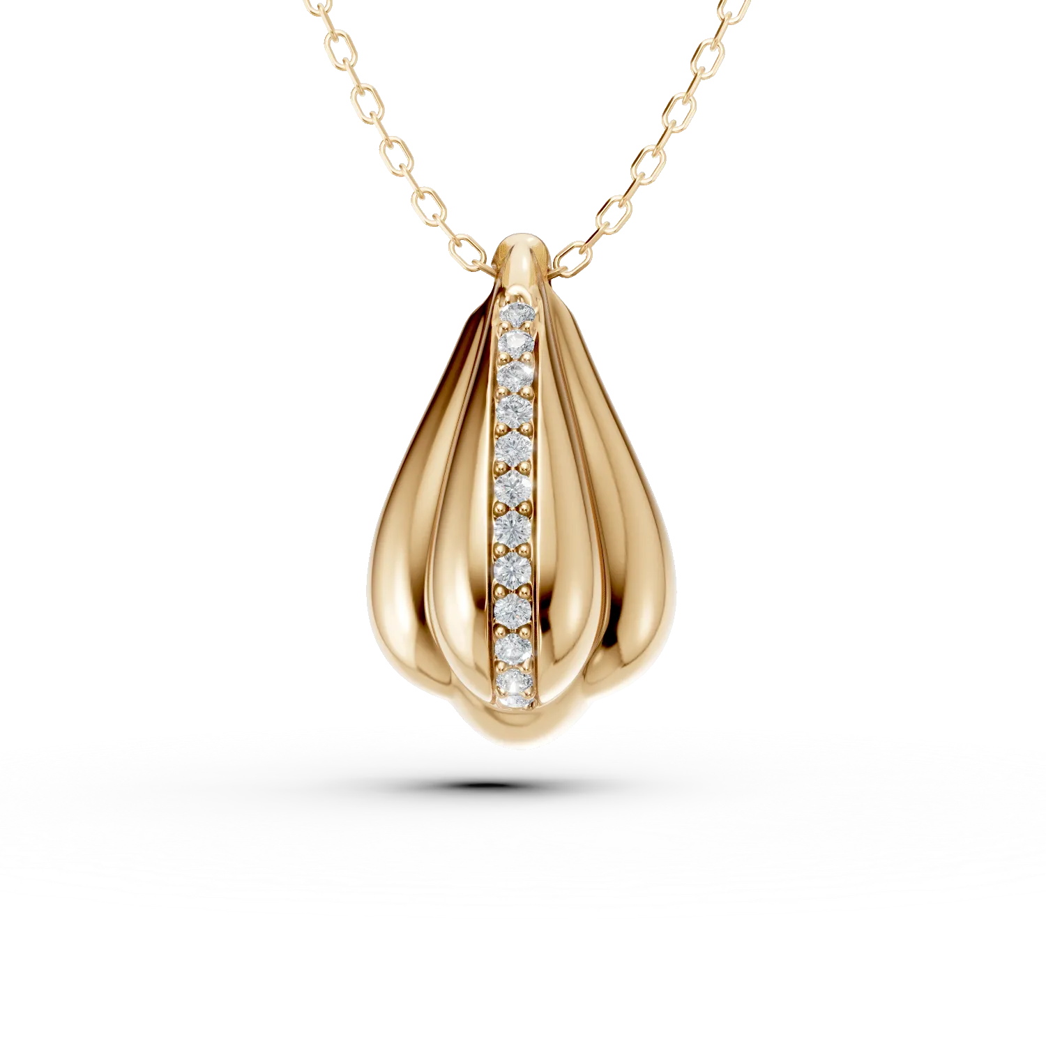 Yellow gold geometric pendant necklace with zirconia