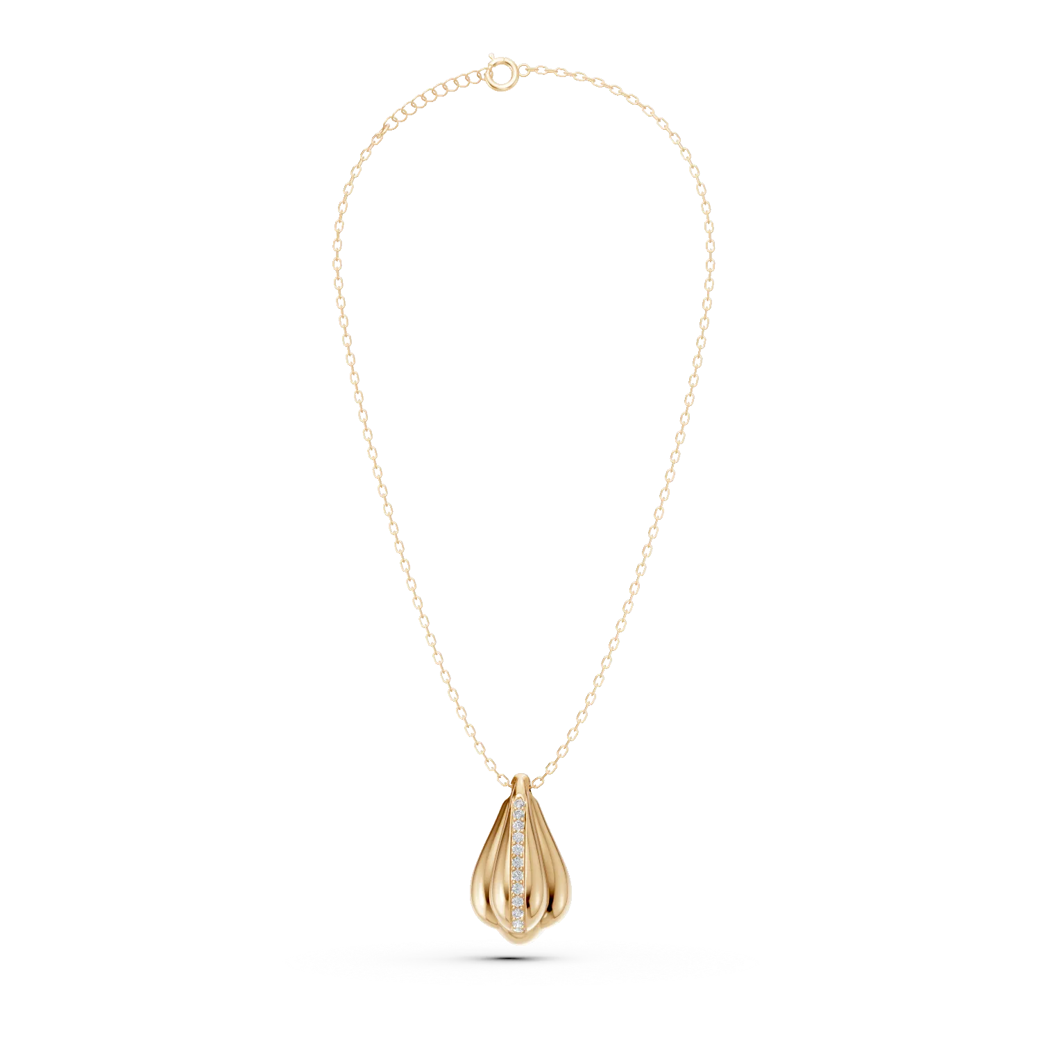 Yellow gold geometric pendant necklace with zirconia