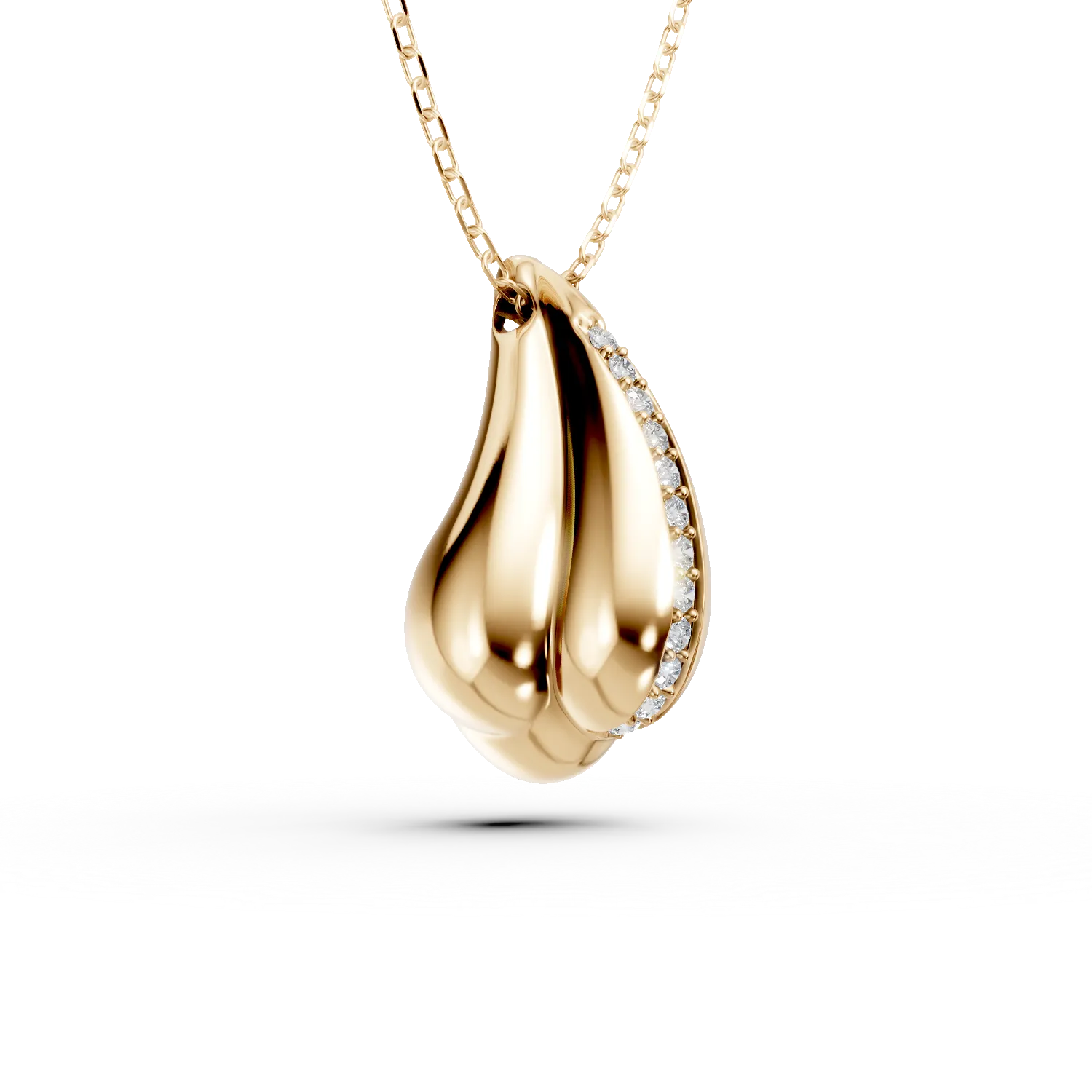 Yellow gold geometric pendant necklace with zirconia