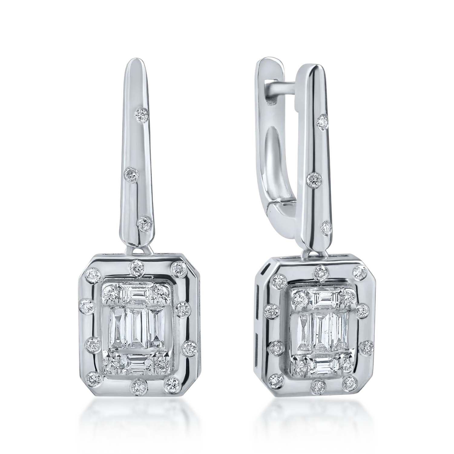 Teilor Cercei geometrici din aur alb cu diamante baguette si rotunde de 0.3ct