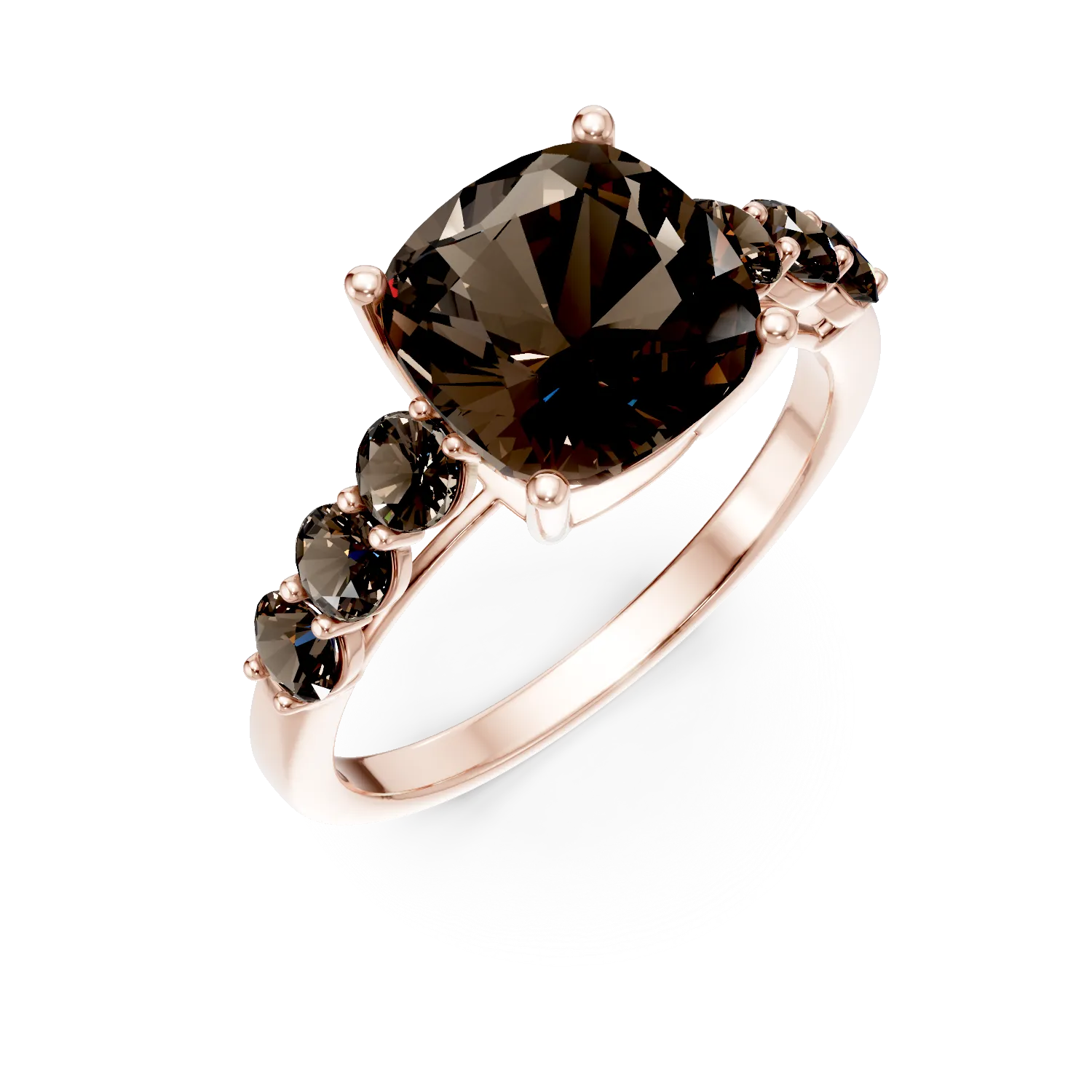 Inel din aur roz cu cuart fumuriu cushion de 3.47ct