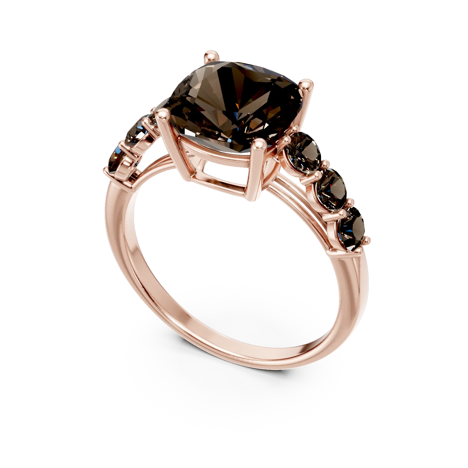 Pierścionek z różowego złota z kwarcem dymnym o masie 3.47ct
