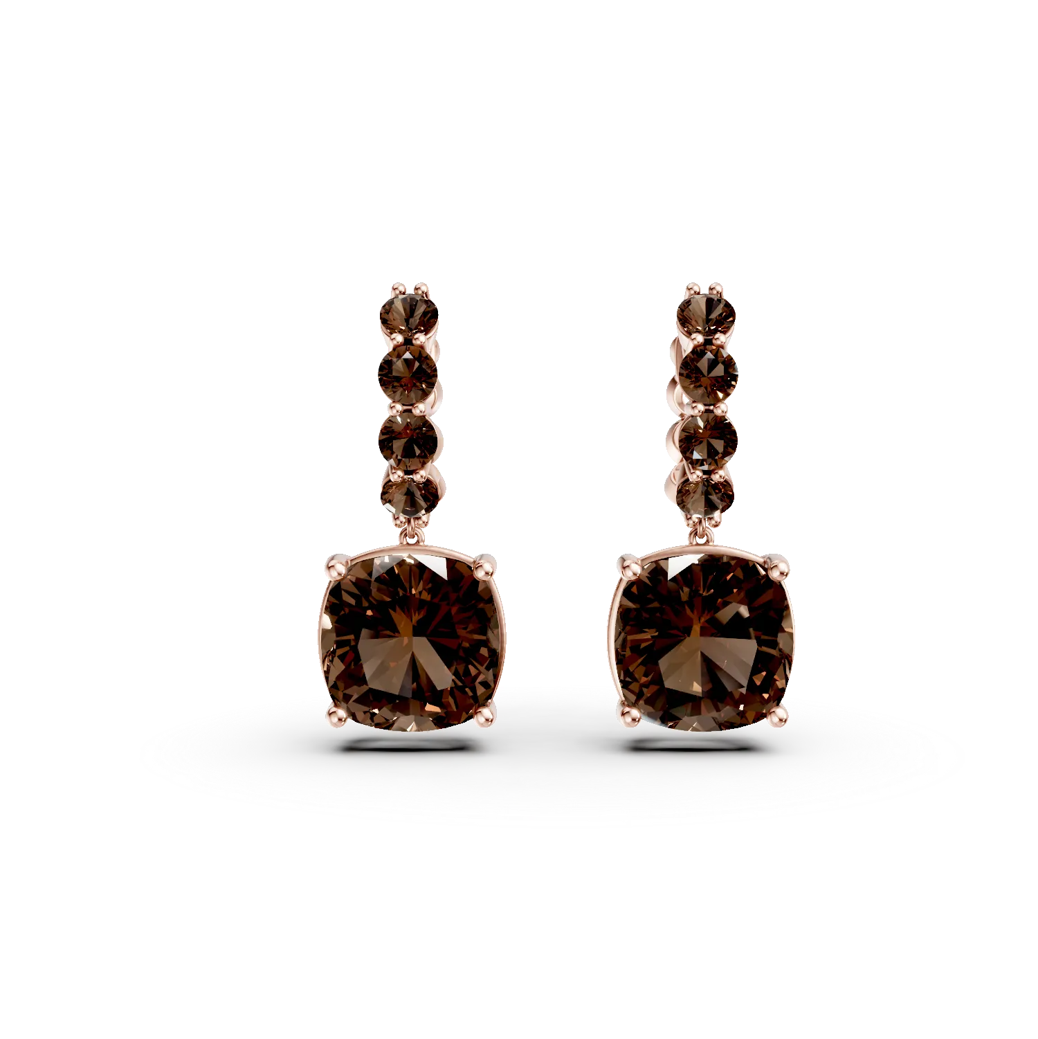 Teilor Cercei din aur roz cu cuart fumuriu cushion si rotunde de 8.75ct