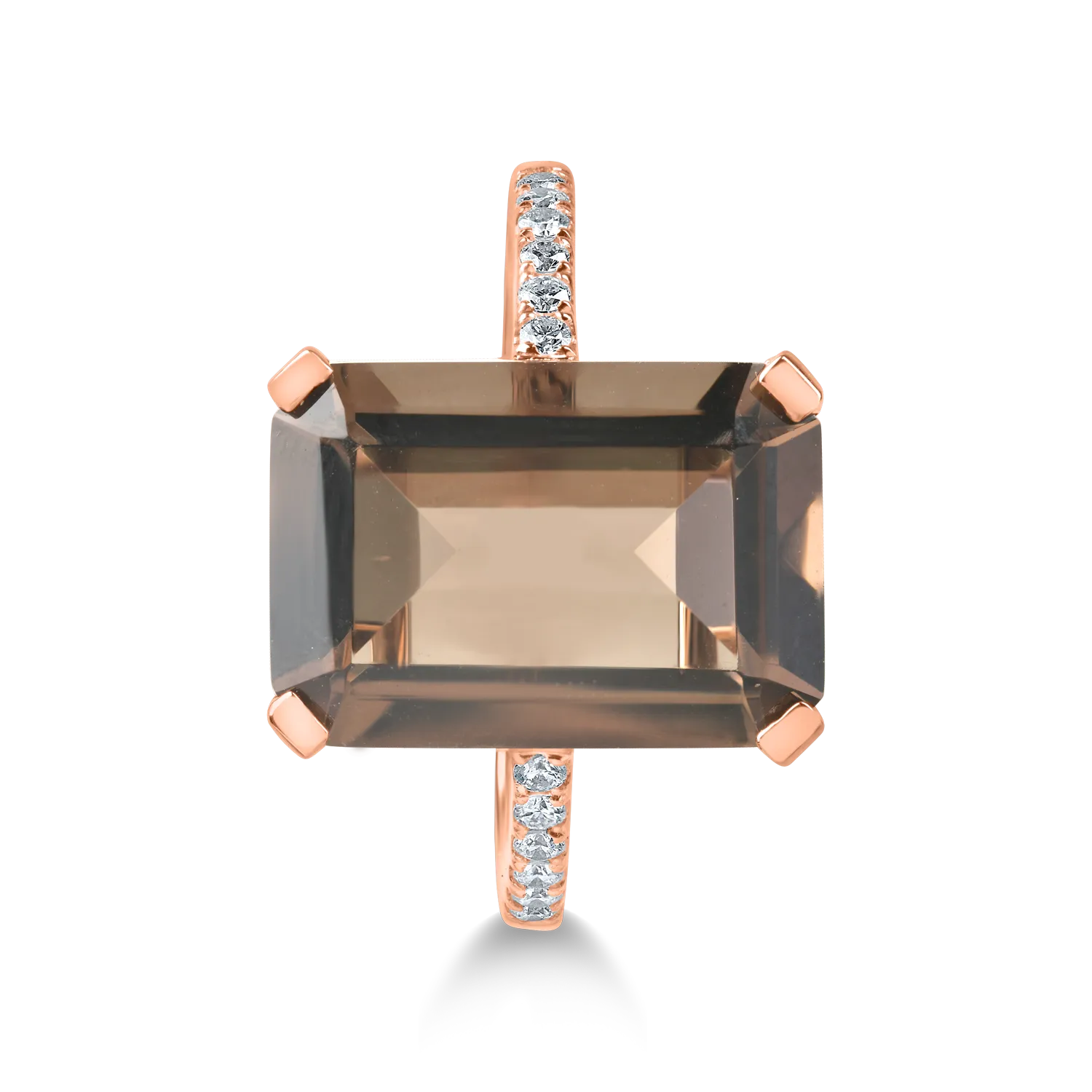 Rose gold ring with 5.4ct smoky quartz and 0.1ct diamonds