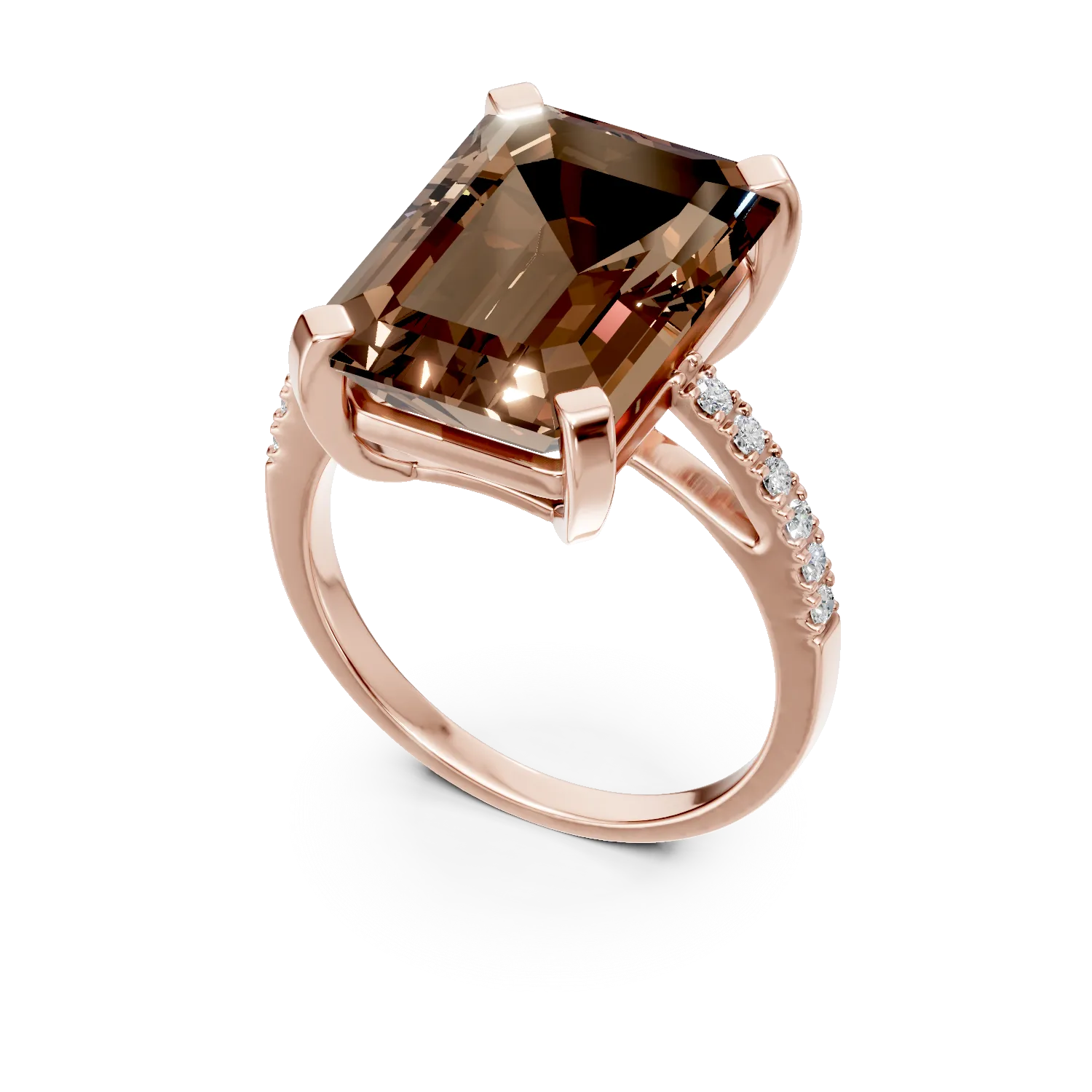 Пръстен от розово злато с 5.5кт опушен кварц и 0.1кт диаманти