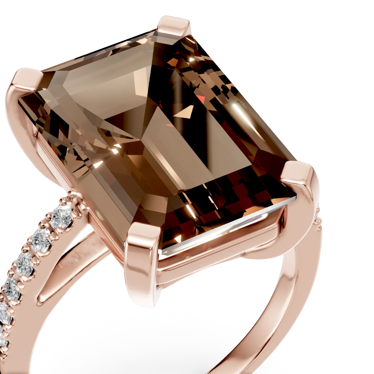 Пръстен от розово злато с 5.5кт опушен кварц и 0.1кт диаманти