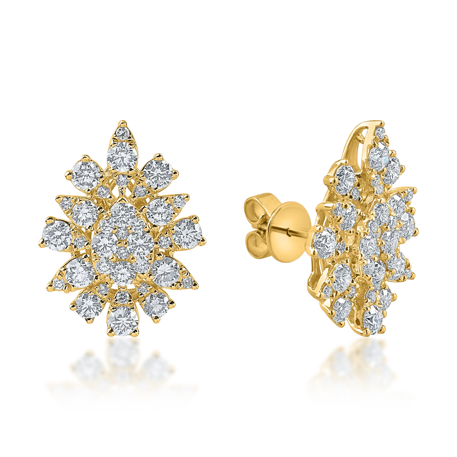 Yellow gold on-ear earrings with 2.4ct diamonds