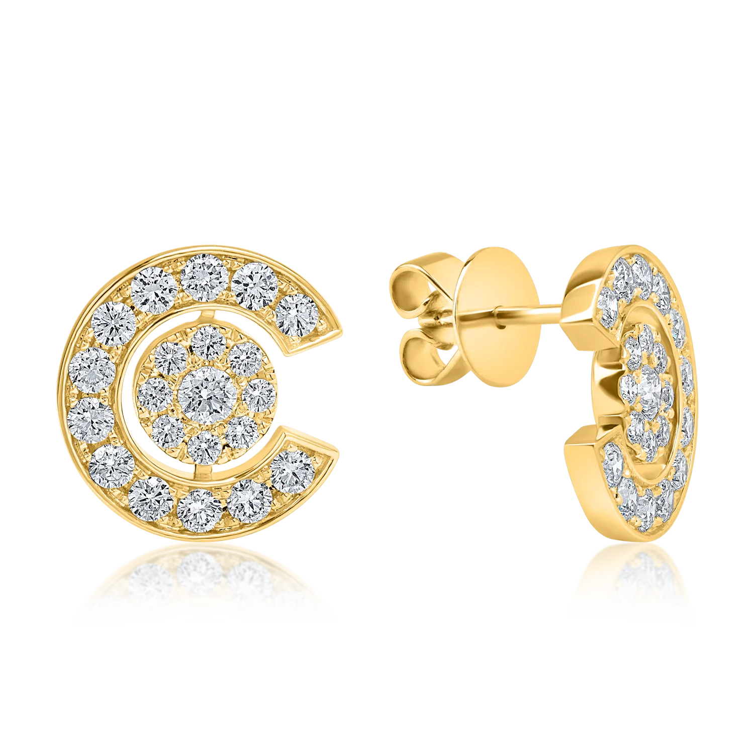 Yellow gold stud earrings with 2ct diamonds