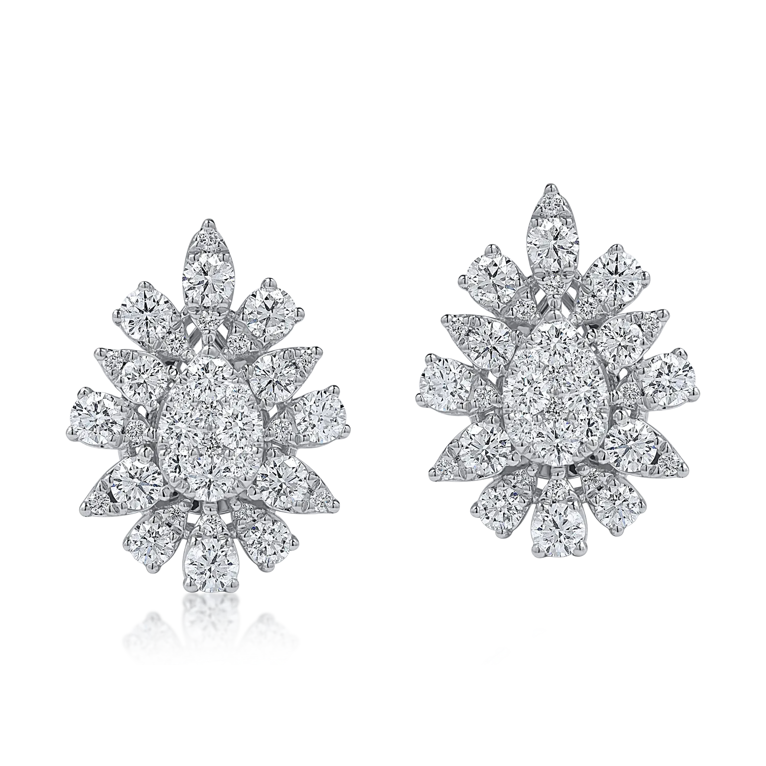 White gold flower earrings with 2.5ct diamonds