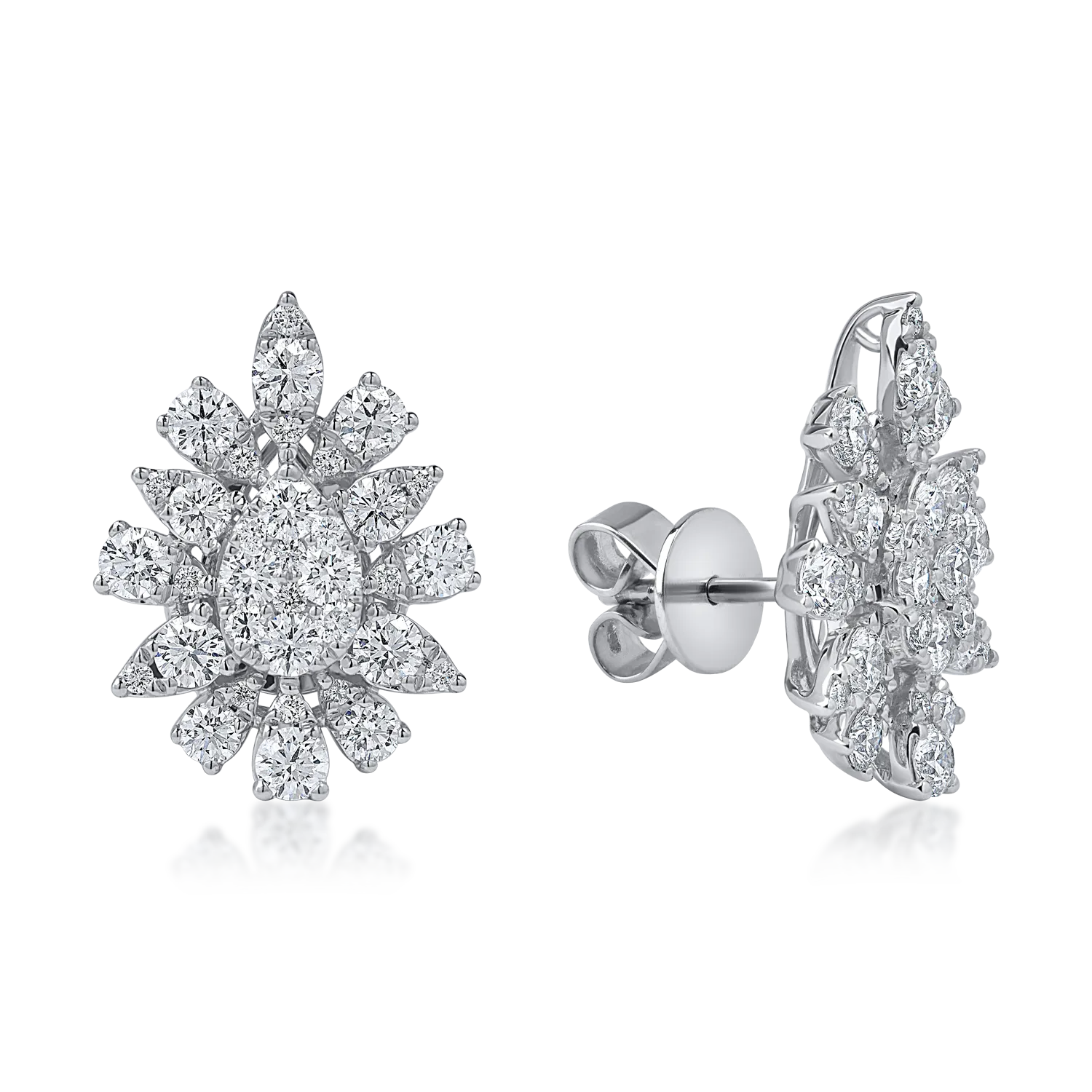 White gold flower earrings with 2.5ct diamonds