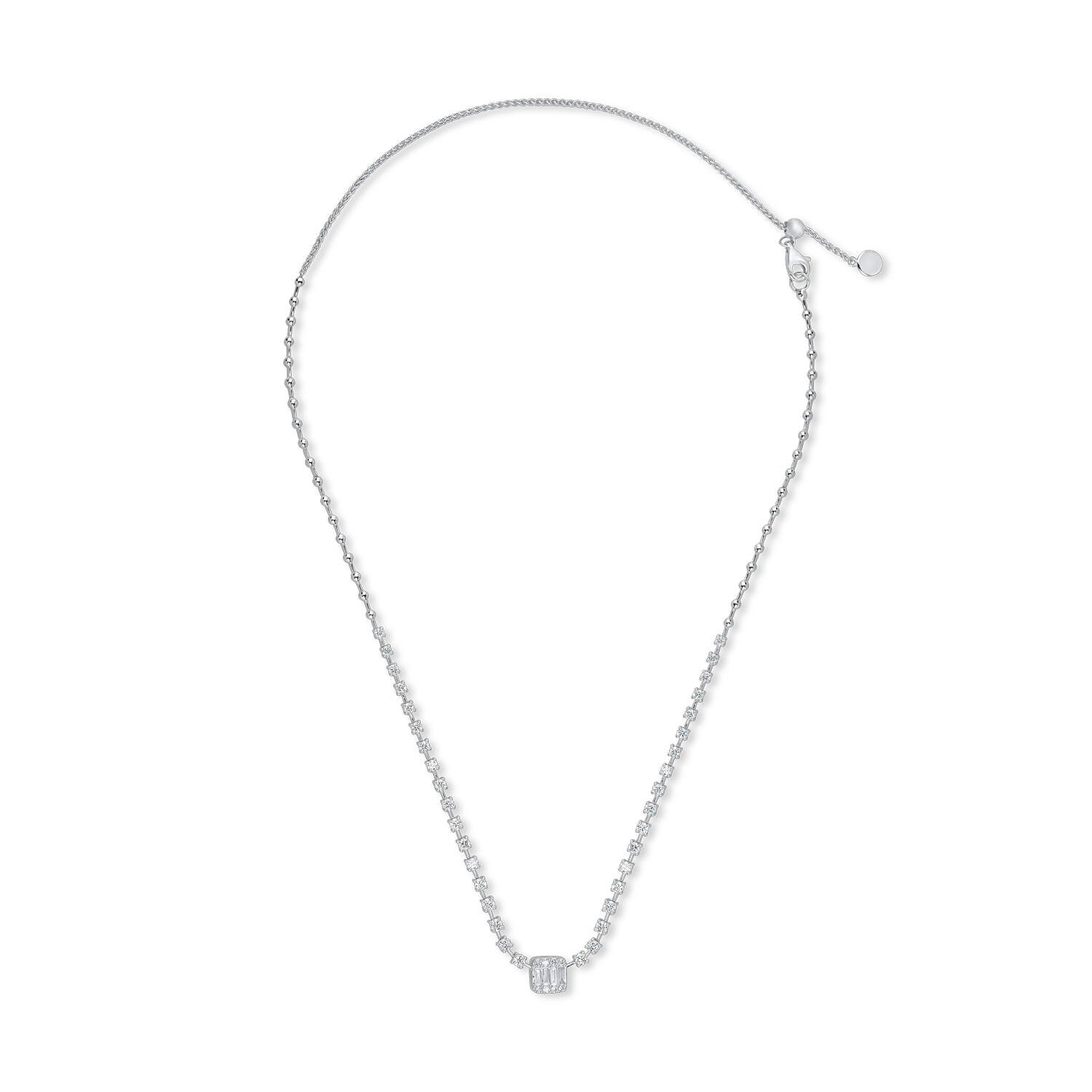 Teilor Colier tennis din aur alb cu pandantiv cu diamante baguette si rotunde de 1.6ct