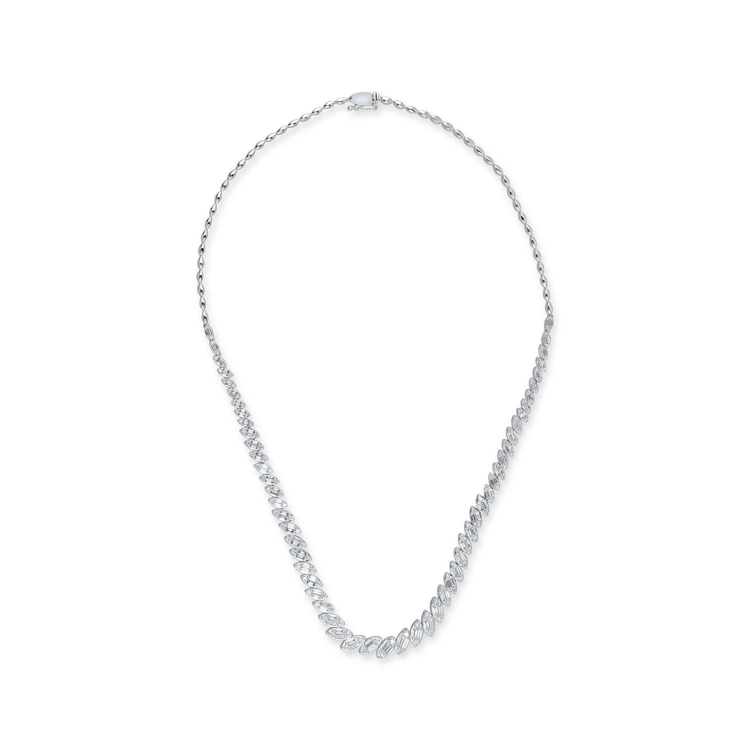 Teilor Colier tennis din aur alb cu diamante baguette si rotunde de 3.5ct