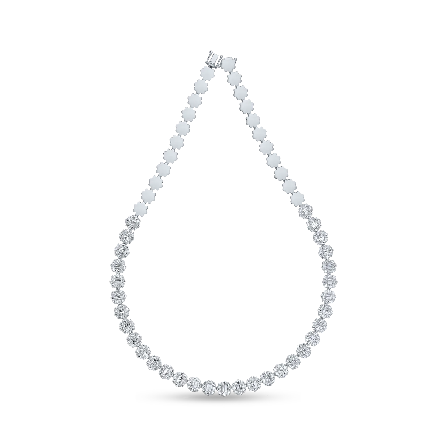 Colier din aur alb cu diamante baguette si rotunde de 11.3ct