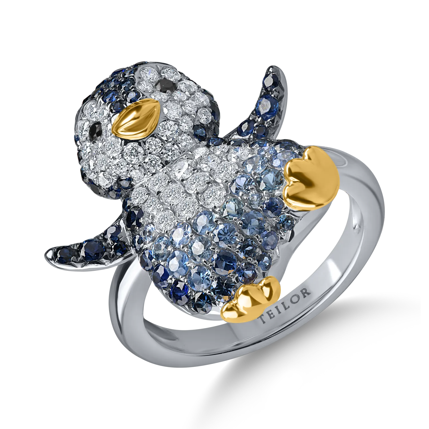 White gold penguin ring with 0.3ct diamonds