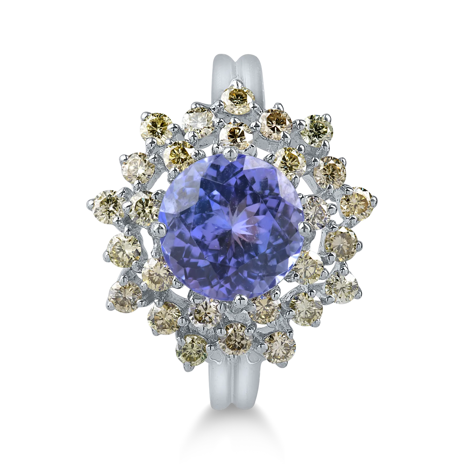 Pierścionek z białego złota z 3.5ct tanzanitem i 0.9ct diamentami