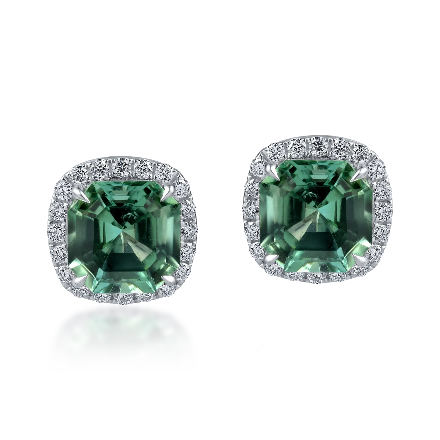 Geometryczne kolczyki z białego złota z 5.5ct zielonymi turmalinami i 0.4ct diamentami