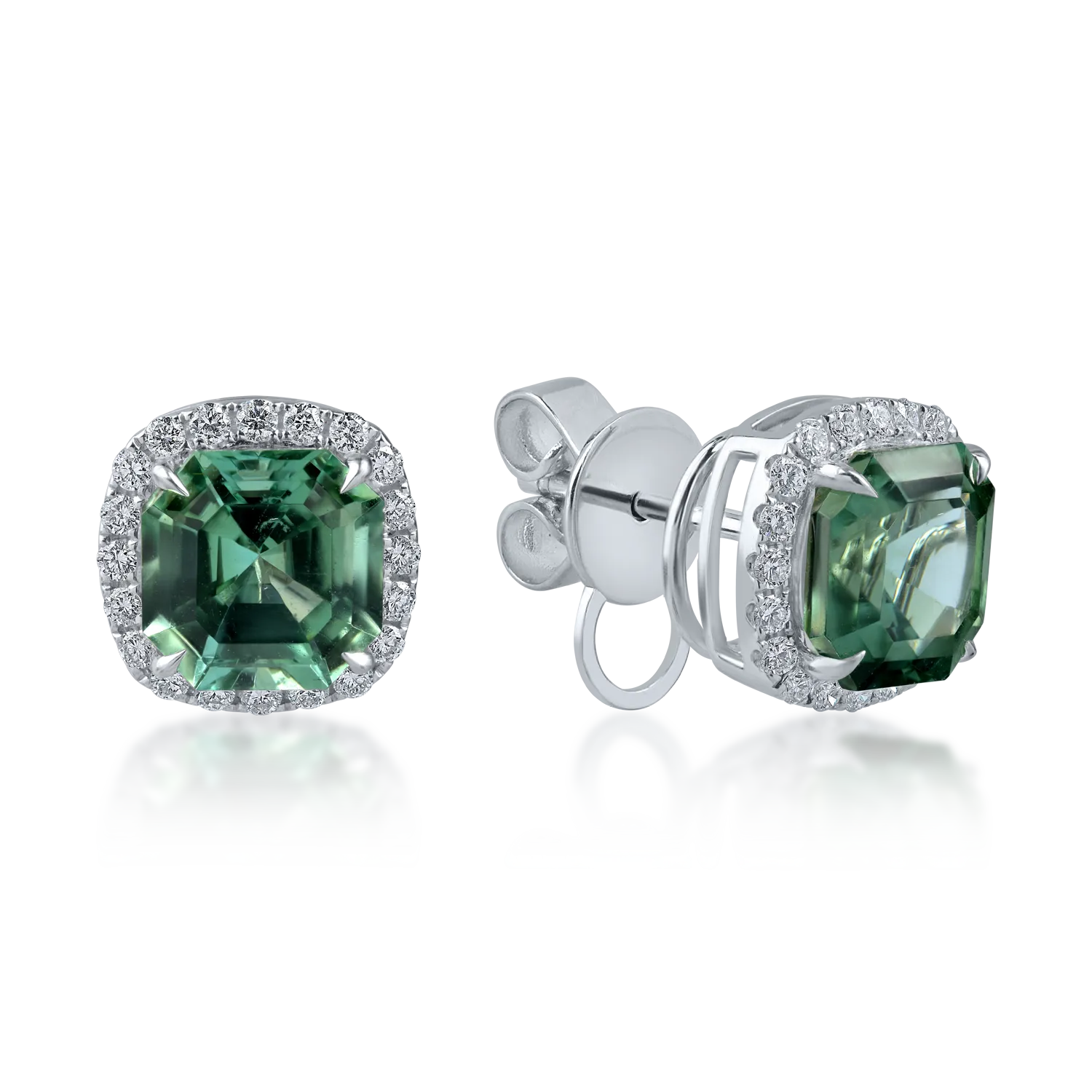 White gold geometric earrings with 5.5ct green tourmalines and 0.4ct diamonds