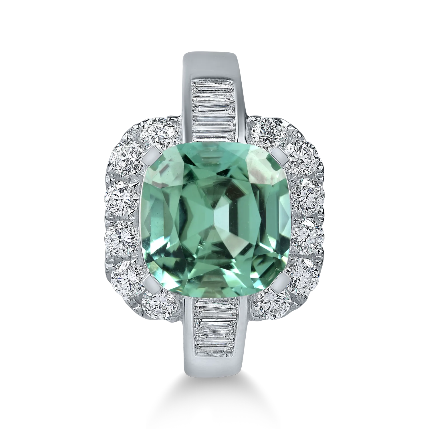 Inel geometric din aur alb cu turmalina verde de 2.9ct si diamante de 0.8ct - 1 | YEO