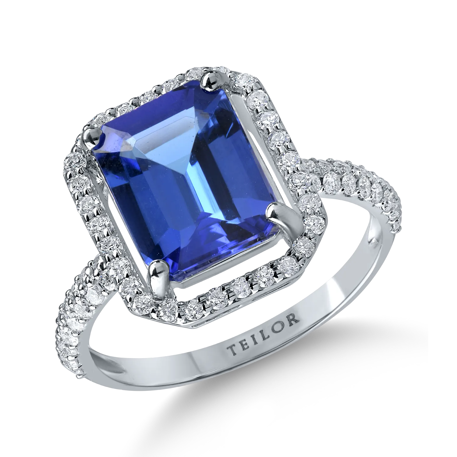 Geometric white gold ring with a 2.8ct tanzanite and 0.4ct diamonds