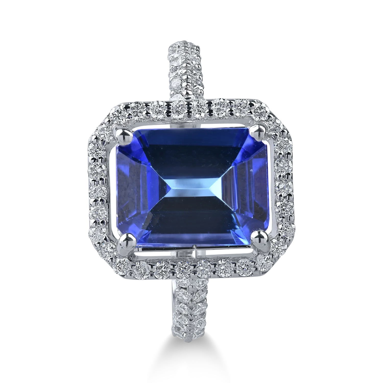 Geometric white gold ring with a 2.8ct tanzanite and 0.4ct diamonds