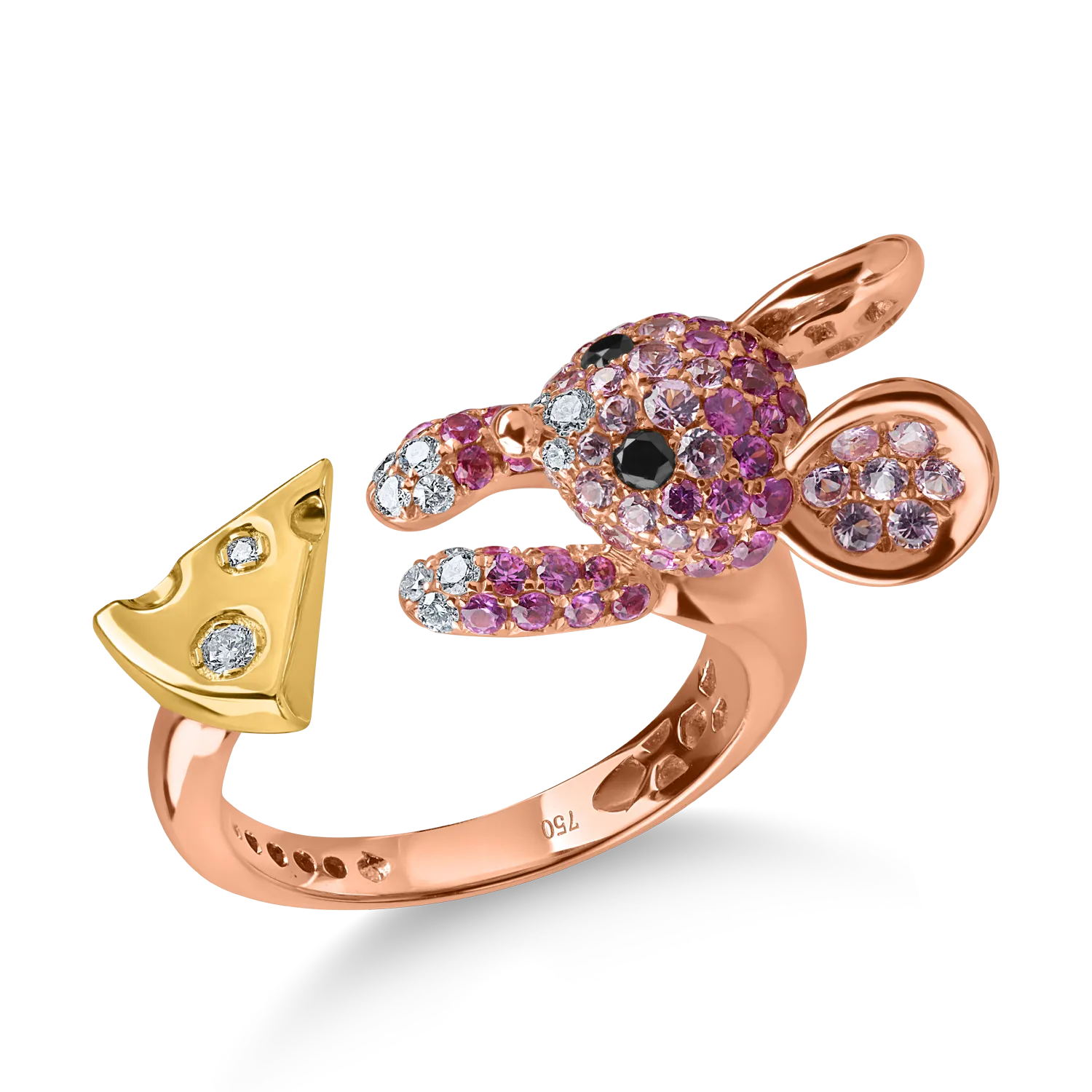 Rose-yellow gold ring with 0.2ct diamonds and 1.1ct pink sapphires