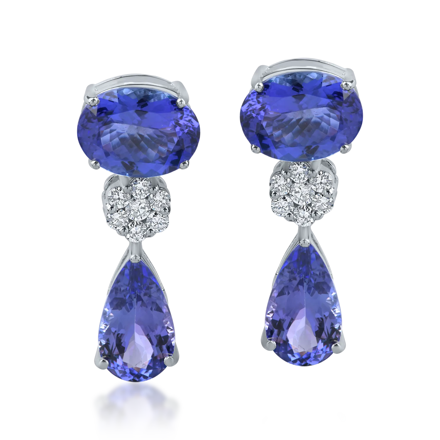 Cercei lungi din aur alb cu tanzanite de 16.5ct si diamante de 0.6ct - 1 | YEO