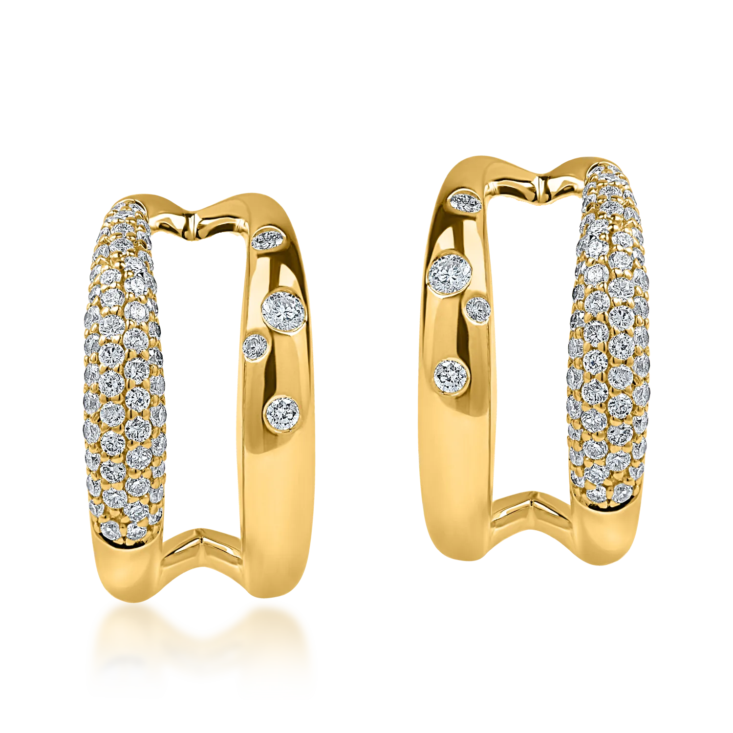 Yellow gold double earrings with 0.4ct diamonds