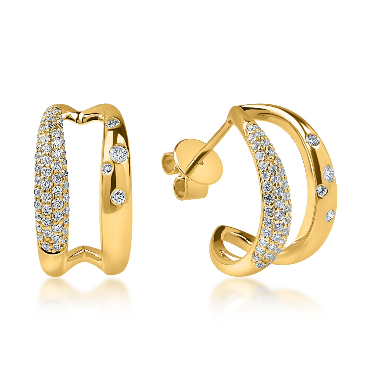 Yellow gold double earrings with 0.4ct diamonds