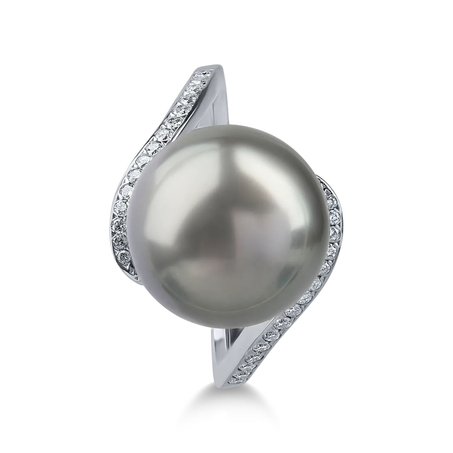 Inel din aur alb cu perla de cultura si diamante de 0.1ct