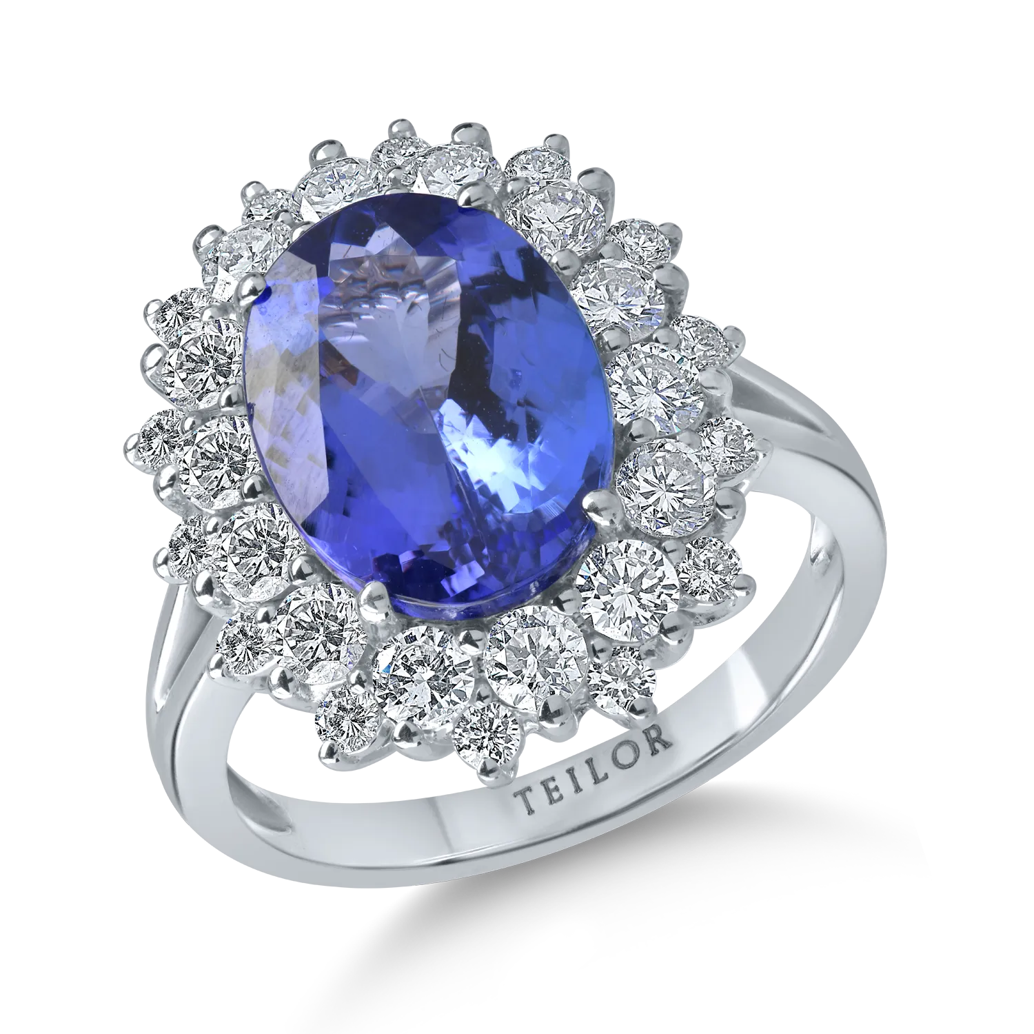 Inel din aur alb cu tanzanit oval de 4.6ct si diamante de 1.4ct