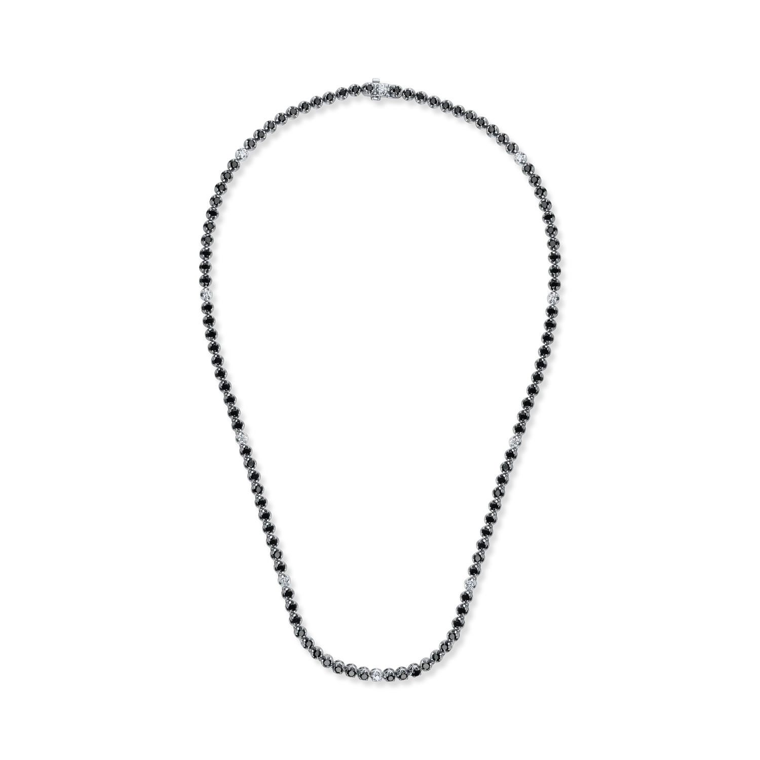 White-black gold tennis necklace with 6.1ct black and clear diamonds