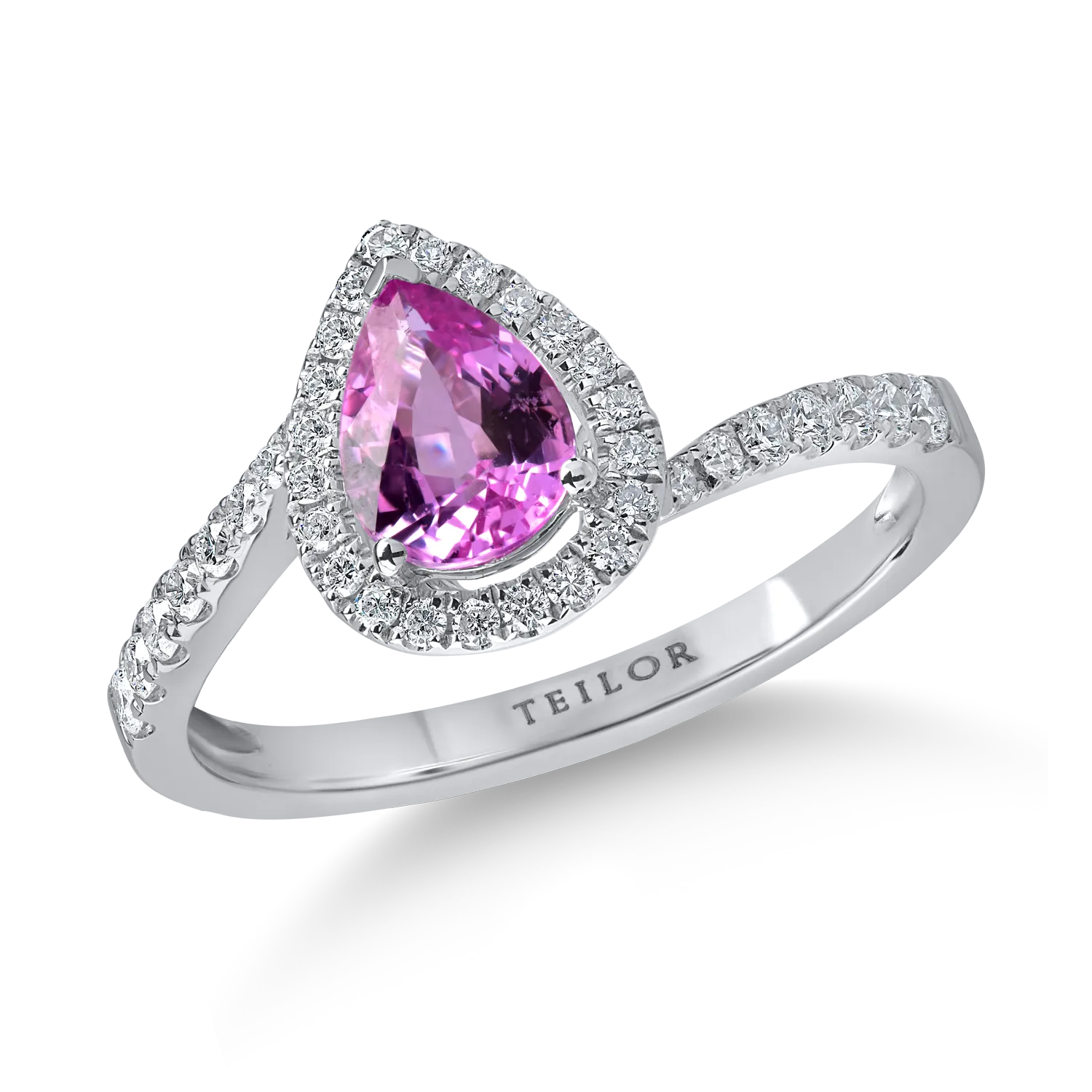 Teilor Inel din aur alb cu safir roz pear de 0.8ct si diamante de 0.2ct
