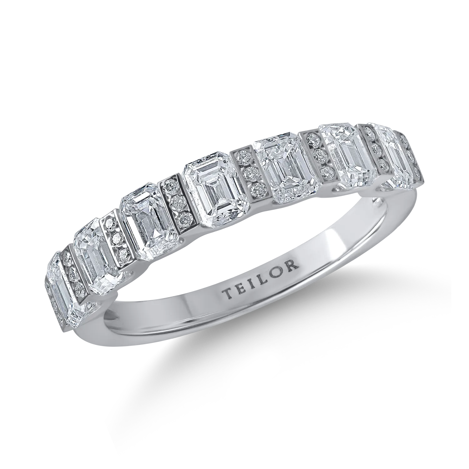 Teilor Inel semi eternity din aur alb cu diamante baguette si rotunde de 1.7ct