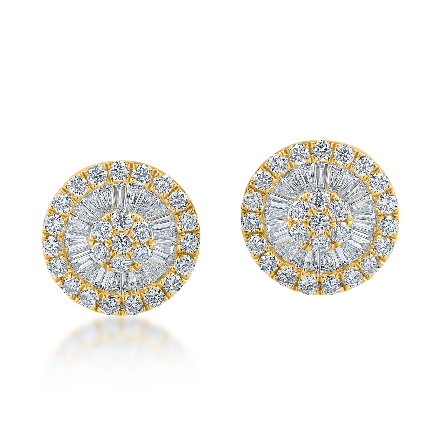 Yellow gold round earrings with 1ct diamonds